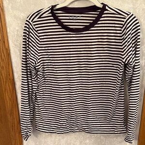 LOFT Plum and White Striped ringer Top